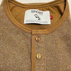 Vintage Sport Shirts Brown Henley T-Shirt Mens Size M Silk Blend Casual Retro
